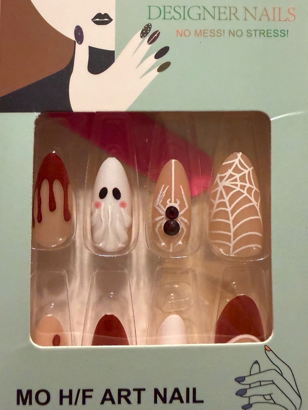 Designer Nails Halloween Ghost & Spider Press-On Nail Set by